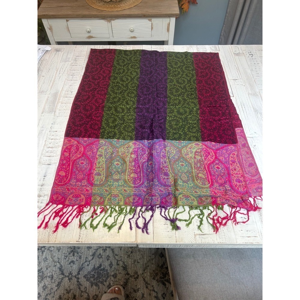 100% Pashmina Scarf Wrap‎ Shawl Paisley Boho Stripe Fringe